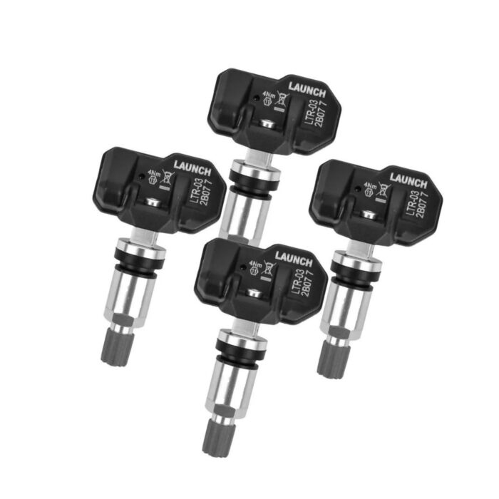 Kit Quádruplo de Sensores TPMS LAUNCH LTR-03 RF. Alta compatibilidade, precisão de 0.1 BAR, e durabilidade de até 8 anos. Eleve o padrão do seu serviço automotivo.